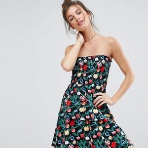 ASOS Bandeau Shirred Mini Sundress With Peplum Hem